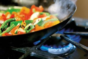 A wok over an open flame stove